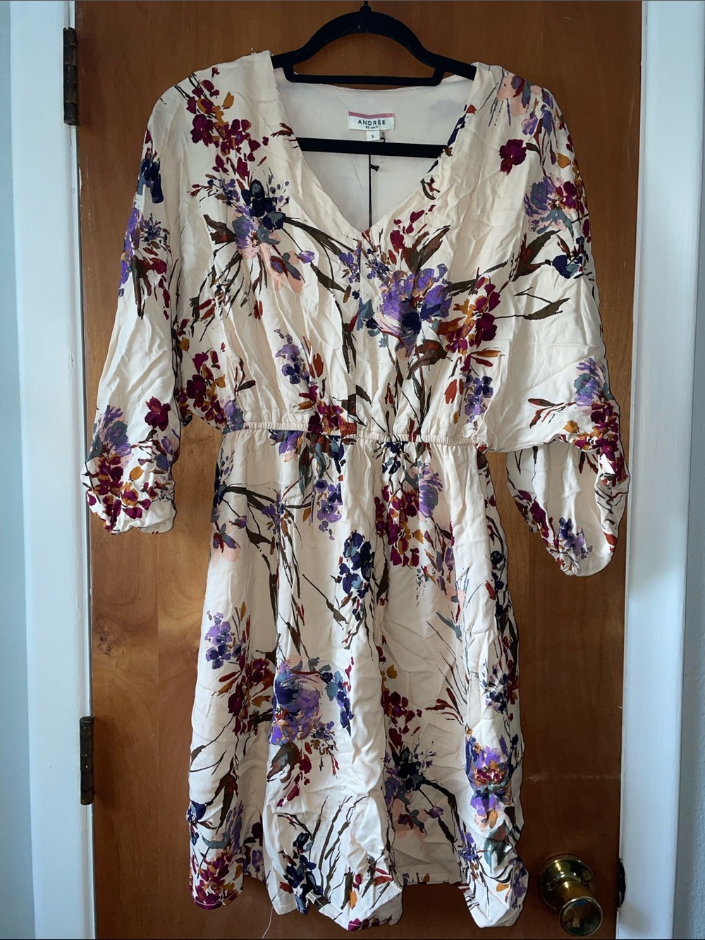 Andree Cream Floral V-Neck Mini Dress